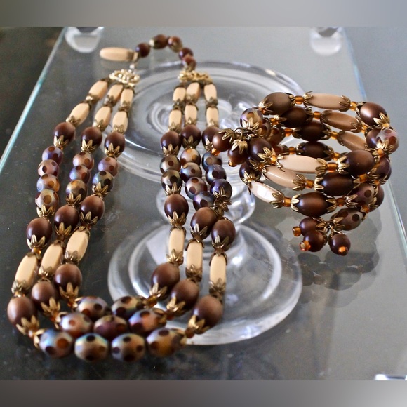 HOBE  2PC SET VINTAGE NECKLACE WRAP BRACELET GOLD 1960's - Picture 6 of 8